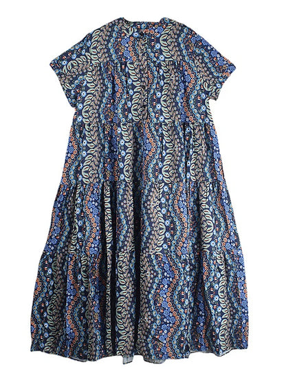 XITAO Chiffon Print Dress Fashion Vintage Stand Collar Loose Women Simplicity Contrast Color Dress 2024 Summer New WMD6466