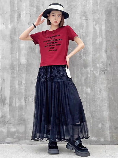 XITAO Flower Patchwork Lace Elastic Waist Skirt Casual A-line Fashion All Match Personality New Summer Female Skirt ZMY1142