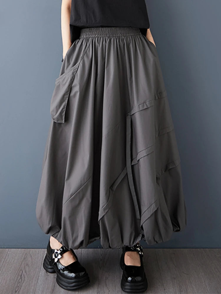 XITAO Bud Pocket Pleated Skirt Casual Loose Fitting Personality Elastic Waist Bubble Fashion New Loose Women Skirt ZMY1089
