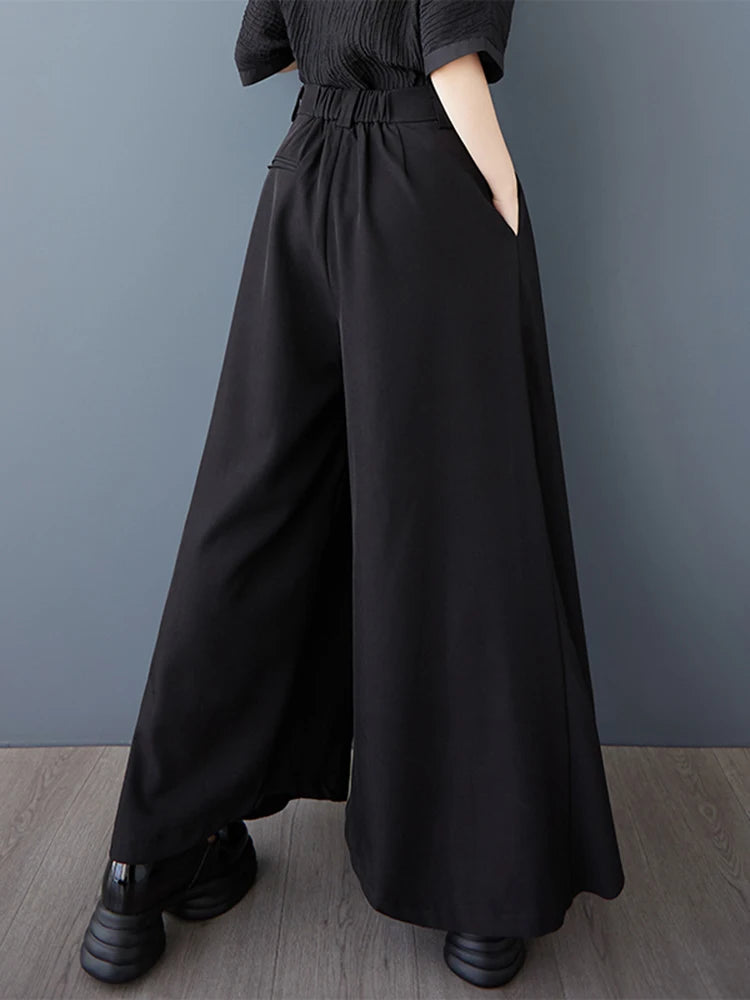 XITAO Wide Leg Elastic Waist Pant Casual Loose Button Fitting Solid Color Vintage All Match Summer New Women Pant ZMY1053