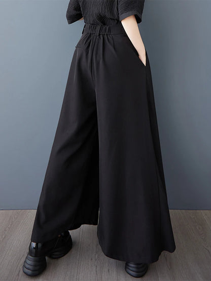 XITAO Wide Leg Elastic Waist Pant Casual Loose Button Fitting Solid Color Vintage All Match Summer New Women Pant ZMY1053