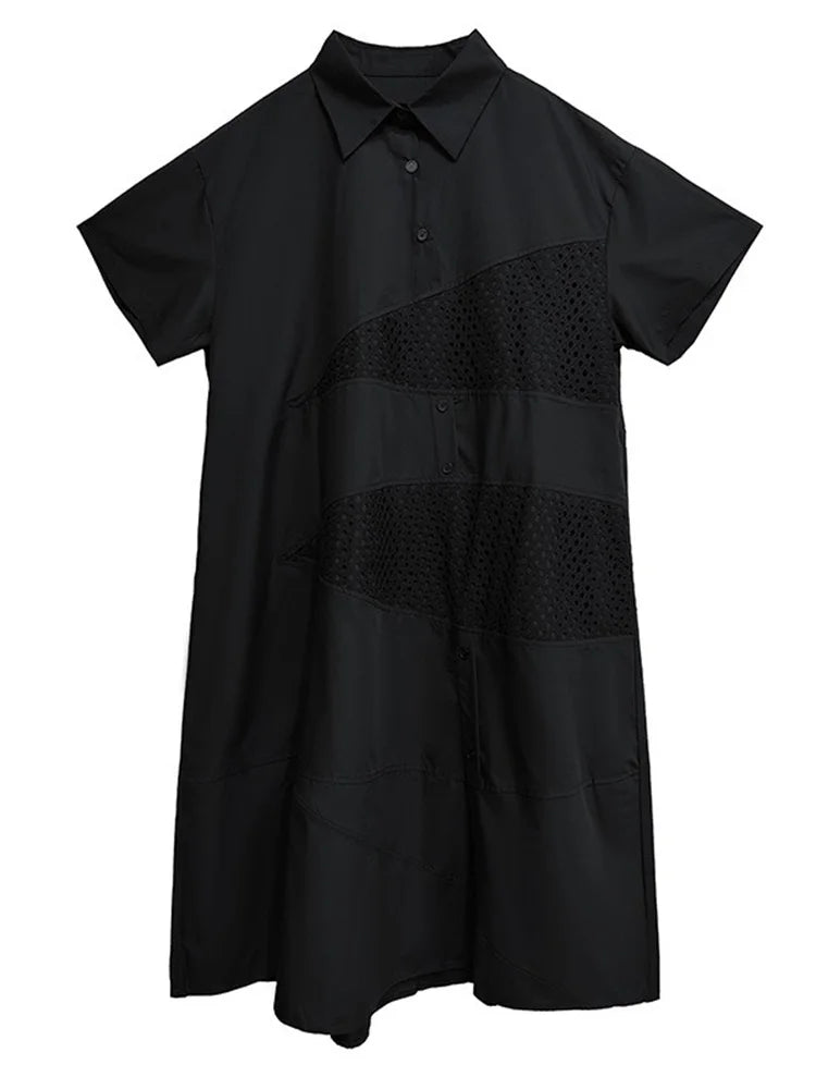 XITAO A-line Short Sleeve Loose Dress Slimming Temperament Patchwork Turn-down Collar Fashion Vintage Summer Woman Dress HQQ2511