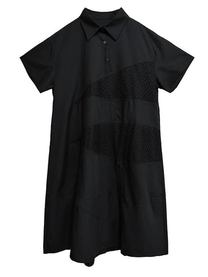 XITAO A-line Short Sleeve Loose Dress Slimming Temperament Patchwork Turn-down Collar Fashion Vintage Summer Woman Dress HQQ2511