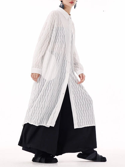 XITAO Patchwork Mesh Lace Single Breasted Dress Solid Color Turn-down Collar Full Sleeve Hong Kong Spring Women Dress GYX1508
