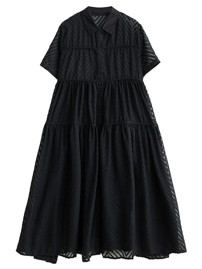XITAO Hollow Out Single Breasted Two-piece Dress Casual A-line Turn-down Collar Korea New Arrival Fashion Women Dress ZMY1144