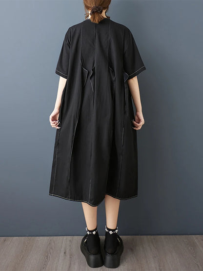 XITAO Asymmetrical Patchwork O-neck Dress Solid Color Short Sleeve Casual Slimming Pullover Simple Summer Woman Dress ZMY1358
