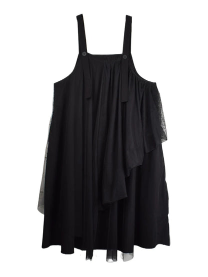 XITAO Gauze Irregular Solid Color Straps Dress Patchwork Turn-down Collar Sleeveless Casual Slimming Summer Woman Dress ZMY1295