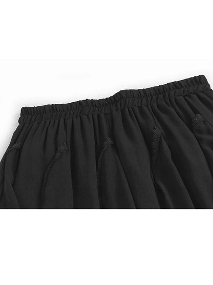 XITAO Ruffles Irregular Skirt Solid Color Mesh Patchwork All-match Women Loose A-line Elastic Waist All-match Skirt GYX1639