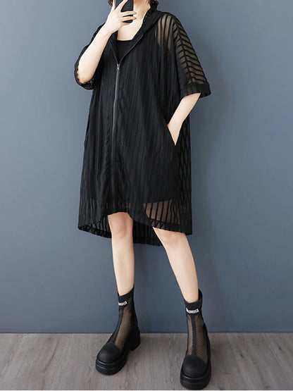 XITAO Zipper Hooded Half Sleeve Dress Casual A-line Solid Color Personality New Arrival Fashion Slimming Summer Dress ZMY1173
