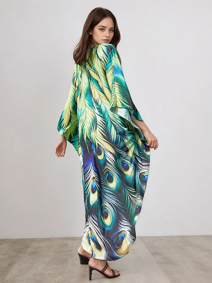 XITAO Personality Print Cartoon Thin Dress Women Summer Beach Style Bat Sleeve Loose Pullover A-line Women Dress GJ1211
