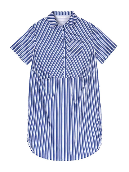 XITAO Asymmetric Striped Shirt Dress Elegant Temperament Single Breasted Women Loose Turn-down Collar Summer Dress ZMY1071
