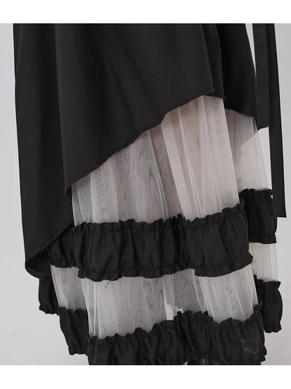 XITAO Gauze Patchwork Contrast Color Asymmetrical Skirt Elastic Waist Loose Casual Temperament A-line Slimming Skirt ZMY1352