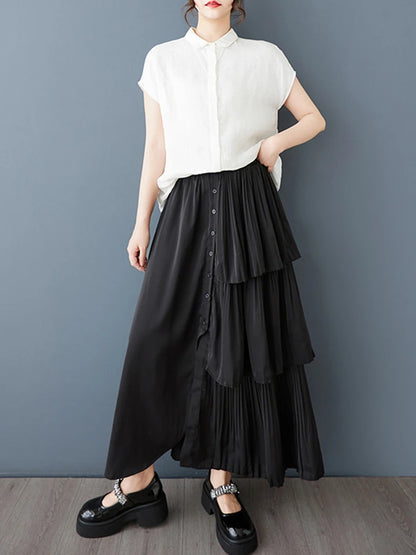 XITAO Irregular Button Elastic Waist Skirt Casual A-line Solid Color New Arrival Loose Comfortable Patchwork Women Skirt GYX1624
