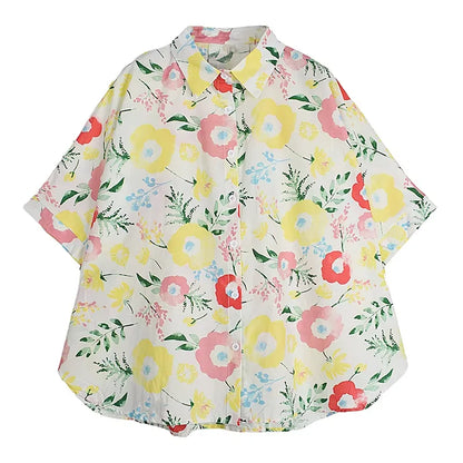 XITAO Print Lapel Single Breasted Shirt Casual Short Sleeve Turn-down Collar New Loose Fitting Flower Women Blouse GYX1615