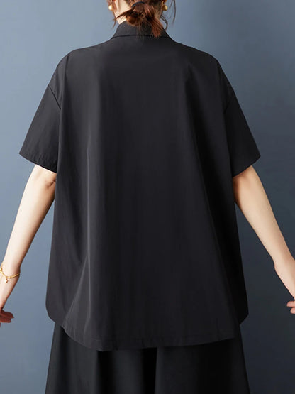 XITAO Single Breasted Loose Blouse Short Sleeve Casual Solid Color Asymmetrical Lapel Personality Summer Woman Shirts ZMY1221