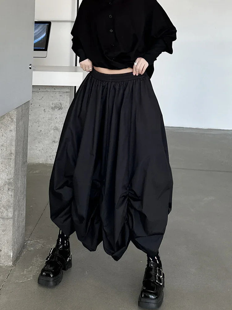 XITAO Loose Irregular Folds Skirt Street Trendy Asymmetric A-line Women Solid Color All-match Elastic Waist Skirt GMM1323