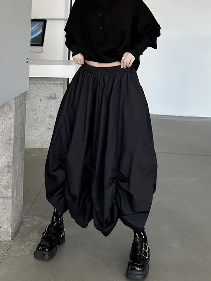 XITAO Loose Irregular Folds Skirt Street Trendy Asymmetric A-line Women Solid Color All-match Elastic Waist Skirt GMM1323