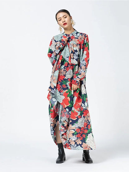 XITAO Vintage Floral Print Maxi Dresses for Women Long Sleeve  Minority Woman Dress Fashion Trend Autumn XJ5331