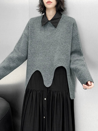 XITAO Loose Irregular O-neck Female Sweaters Solid Color Slimming All-match Women Casual Fashion Asymmetric Pullovers GMM1290