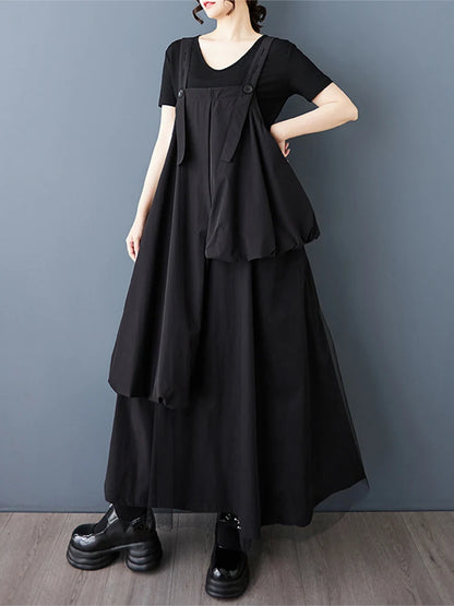 XITAO Irregular Patchwork Dress Simple All-match Temperament Women Solid Color Slimming Elegant Suspenders Dress HQQ2461