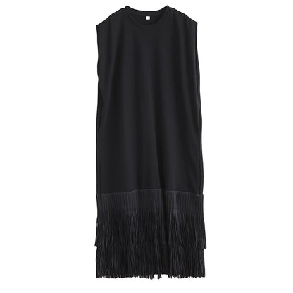 XITAO Patchwork Tassels O-neck Dress Casual Solid Color A-line Sleeveless Personality Pullover New Summer Women Dress ZMY1197