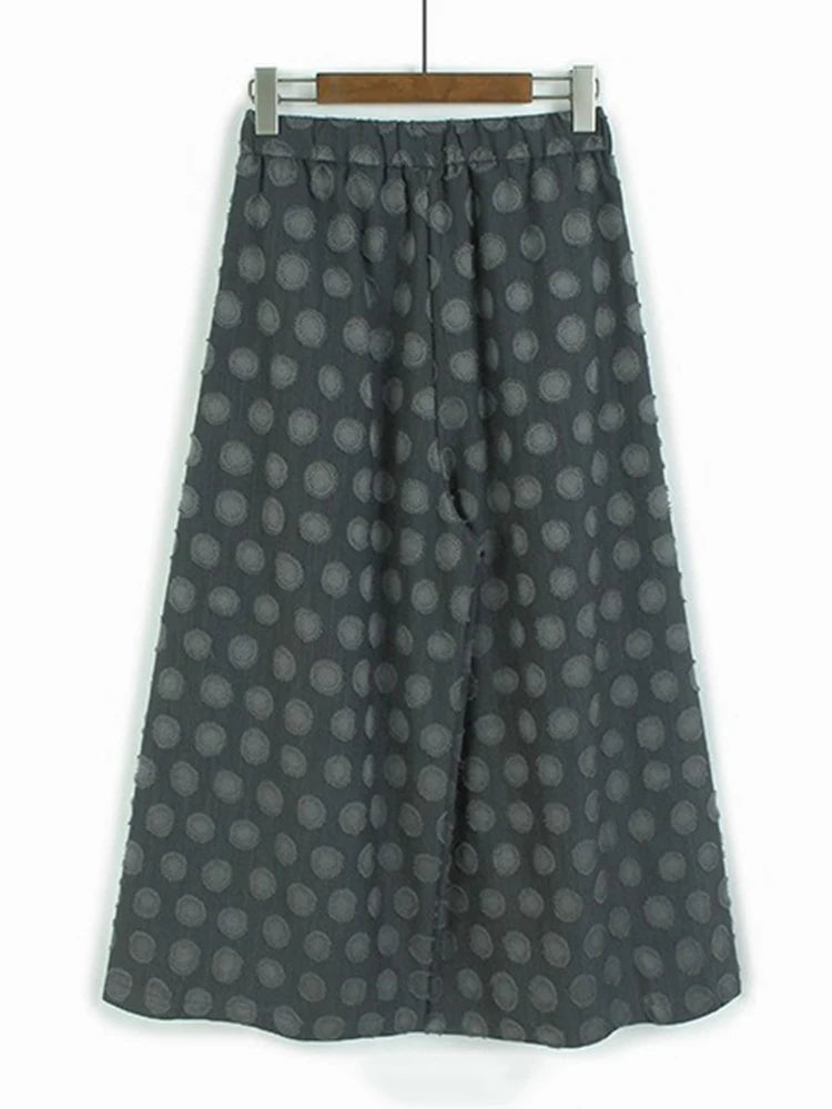 XITAO Loose Dot Wide Leg Female Denim Pants Casual Street Wind All-match Women Pocket Elastic Waist Simple Trend Pants HQQ2516