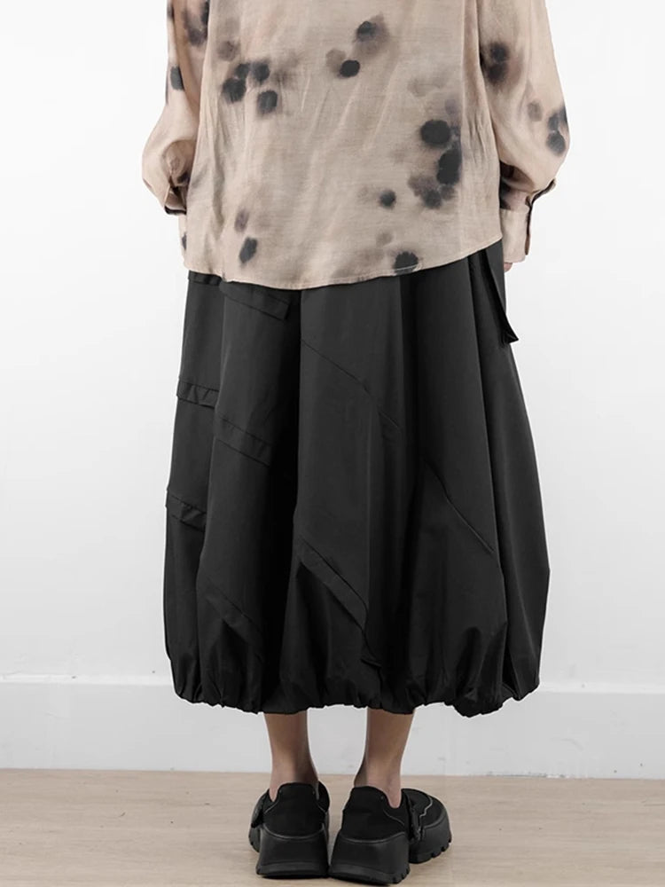 XITAO Pocket Patchwork Elastic Waist A-line Skirt Solid Color Folds Slimming All Match Loose Casual Summer Women Skirt ZMY1167