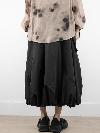 XITAO Pocket Patchwork Elastic Waist A-line Skirt Solid Color Folds Slimming All Match Loose Casual Summer Women Skirt ZMY1167