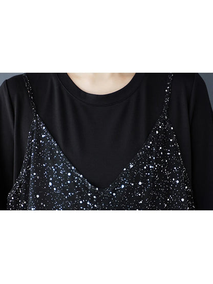 XITAO Mesh Sequin Short Sleeve Dress Casual Loose Fitting Two-piece New Arrival Solid Color A-line Summer Women Dress ZMY1194
