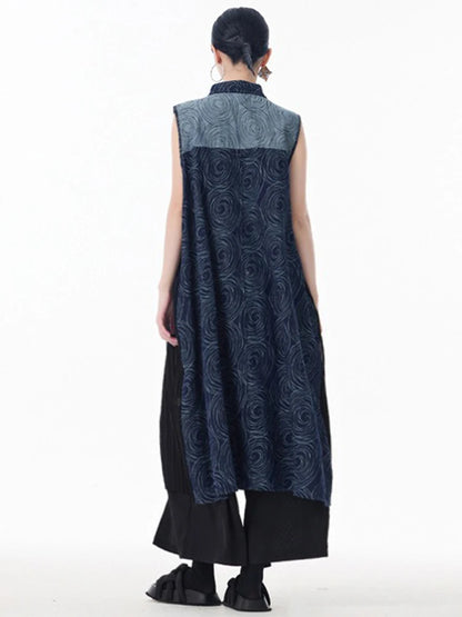 XITAO Patchwork Single Breasted Sleeveless Dress Turn-down Collar A-line Casual Pocket New Personality Female Dress GYX1522