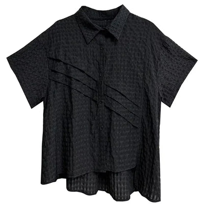 XITAO Asymmetric Patchwork Shirt Casual Short Sleeve Turn-down Collar Solid Color Loose Fitting Summer Female Blouse ZMY1052