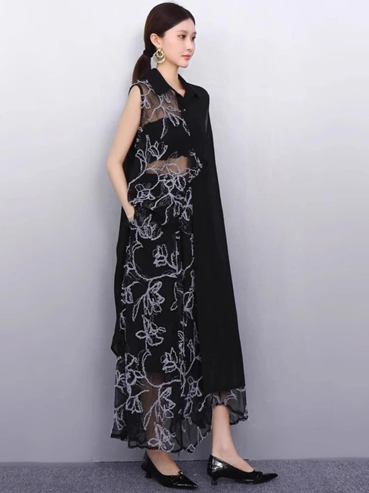 XITAO Irregular Embroidery Patchwork Sets Sleeveless Gauze Loose Casual Temperament Slimming Summer Woman Skirt Sets ZMY1300