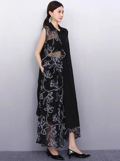 XITAO Irregular Embroidery Patchwork Sets Sleeveless Gauze Loose Casual Temperament Slimming Summer Woman Skirt Sets ZMY1300