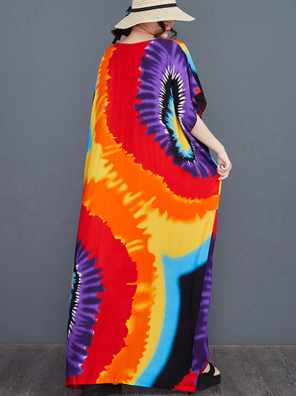 XITAO Female Print Batwing Sleeve Dress Casual Loose Fitting A-line Half Sleeve Simple V-neck Europe Summer Women Dress GYX1516