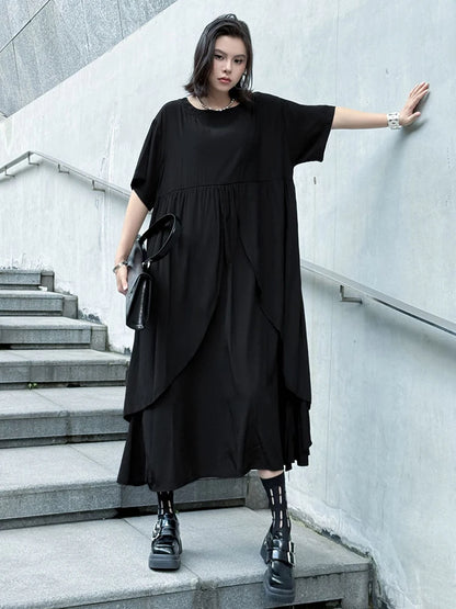 XITAO Asymmetrical Solid Color Dress O-neck Short Sleeve Slimming New Arrival Pullover Loose Casual Summer Woman Dress ZMY1378