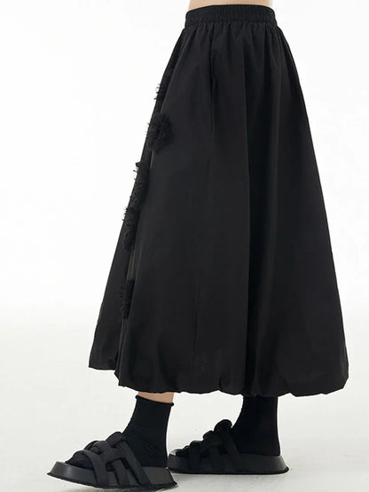 XITAO Solid Color Loose A-line Skirt Vintage Personality Elastic Waist Elegant Small Fresh Women Casual Spring SMH1450