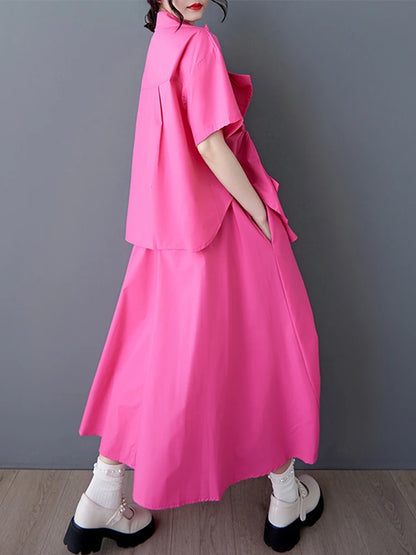 XITAO Floral Pleated Single Breasted Matching Set Casual Turn-down Collar A-line Half Sleeve New Korea Summer Female Set GYX1546