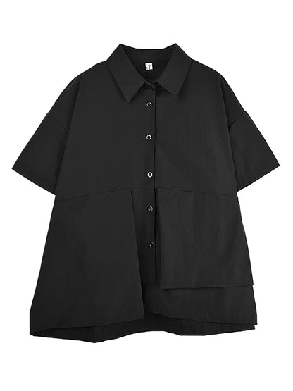 XITAO Single Breasted Loose Blouse Short Sleeve Casual Solid Color Asymmetrical Lapel Personality Summer Woman Shirts ZMY1221