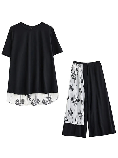 XITAO Butterfly Patchwork Female Sets Pullovers Personality Elegant Print O-neck Wide Leg New Arrival Woman Summer Sets ZMY1284