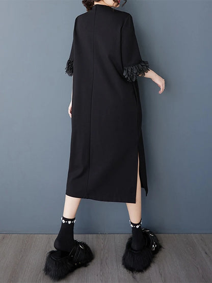 XITAO Loose Fashion Vintage Female Dress Personality Mesh Patchwork Goddess Fan Women Temperament Simple A-line Dress ZMY1063
