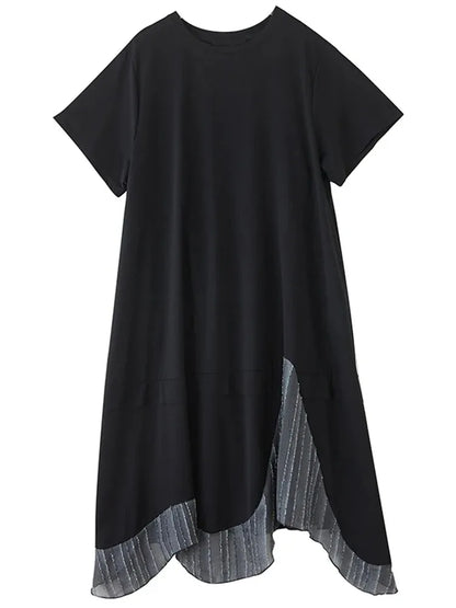 XITAO Irregular Patchwork Hem Dress Solid Color O-neck Slimming Women Summer Casual Temperament Short Sleeve Dress ZMY1399
