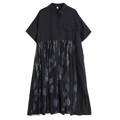 XITAO Patchwork Mesh Single Breasted Dress Casual Loose Fitting Short Sleeve Turn-down Collar New Arrival Female Dress GYX1630