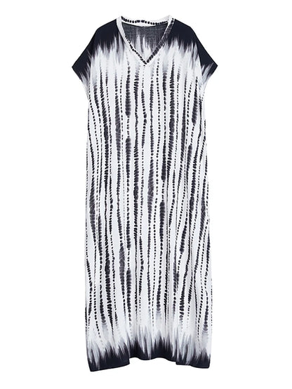 XITAO Batwing Sleeve Print V-neck Pullover Dresses Pocket Patchwork Loose Ankle-length Casual Dress Summer Fashion New ZY8709