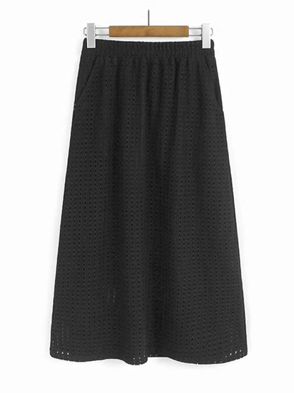 XITAO Hollow Out Asymmetric O-neck Women Sets Loose Solid Color Top Women A-line Simple Elastic Waist Casual Skirt HOO GYX1649