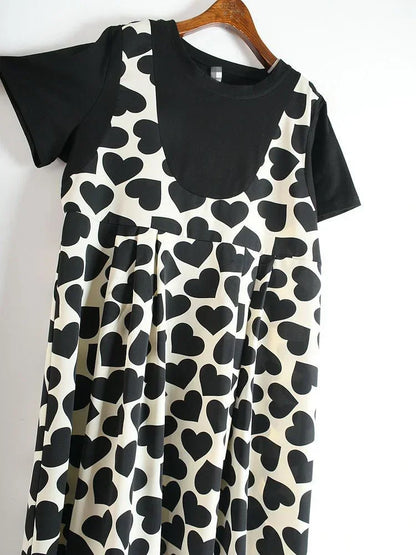 XITAO Patchwork Draped Print Pattern Dress Women Summer Casual Fashion Style Temperament O Neck Short Sleeve Dress ZP1518