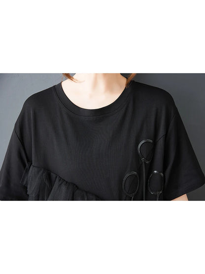 XITAO Gauze Patchwork Loose Female Dress Short Sleeve Pullover Irregular Casual Temperament Slimming Summer Woman Dress ZMY1359