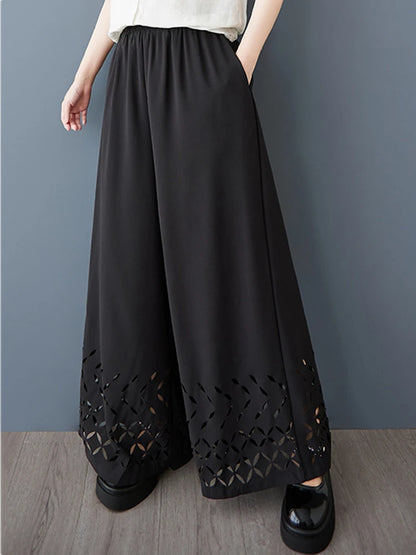 XITAO Hollow Out Wide-leg Elastic Waist Pant Casual Solid Color Slimming Korea New Arrival Personality Spring Women Pant GYX1525