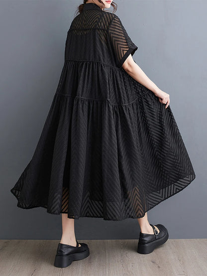 XITAO Hollow Out Single Breasted Two-piece Dress Casual A-line Turn-down Collar Korea New Arrival Fashion Women Dress ZMY1144