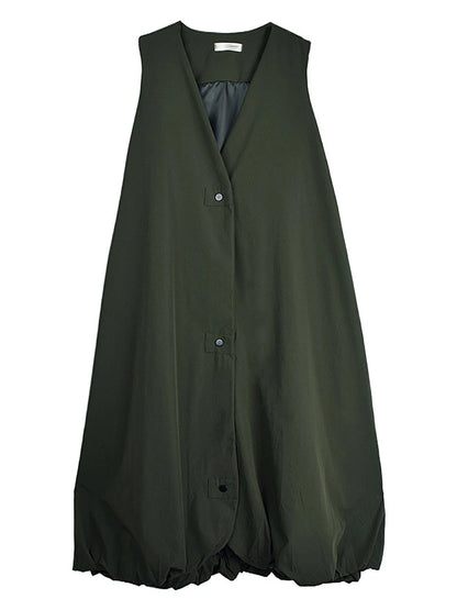 XITAO Bud Single Breasted V-neck Sleeveless Dress Casual Solid Color A-line Mid-calf New Leisure Summer Women Dress GYX1558
