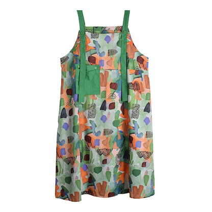 XITAO Print Pocket Sleeveless Dress Straps A-line Contrast Color Casual Loose Fitting All Match New Summer Women Dress HQQ2473